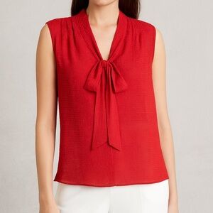 Apostrophe Petite Textured Red blouse. Bow Feminine, Size: XLP